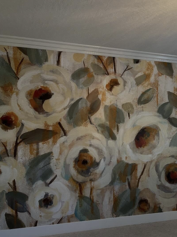 Large-scale painterly floral wall mural